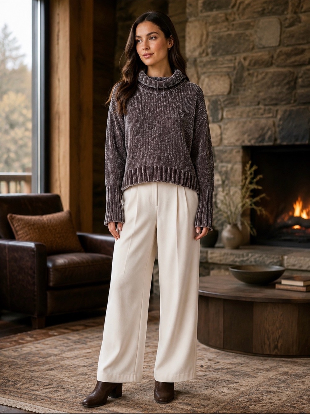Chelsea & Theodore Gray Chenille Turtleneck Sweater Women’s Medium